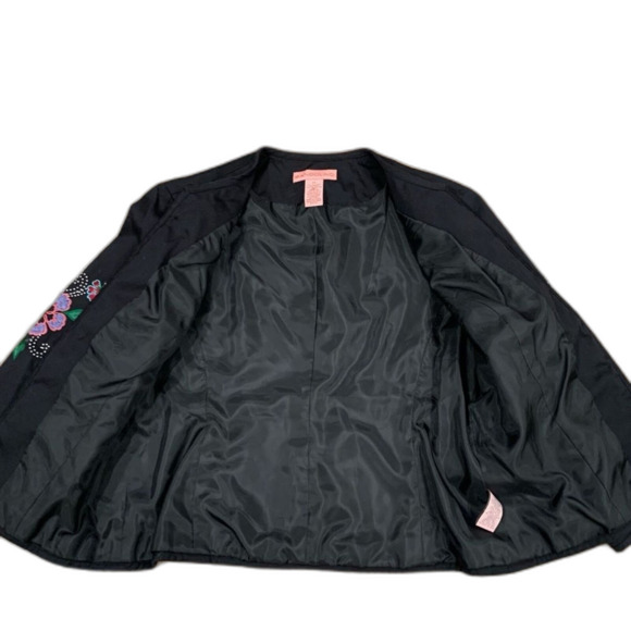 Bandolino Floral Tapestry Black Bolero Open Front Cotton Blazer Size 12 - Picture 4 of 8